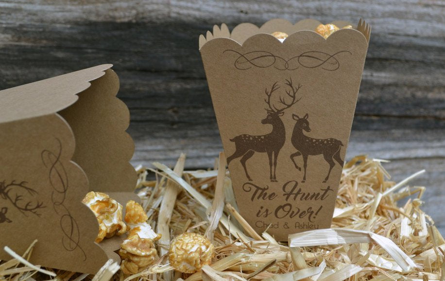 The Hunt is Over Deer Brown Kraft Wedding Favor Popcorn Bar Boxes