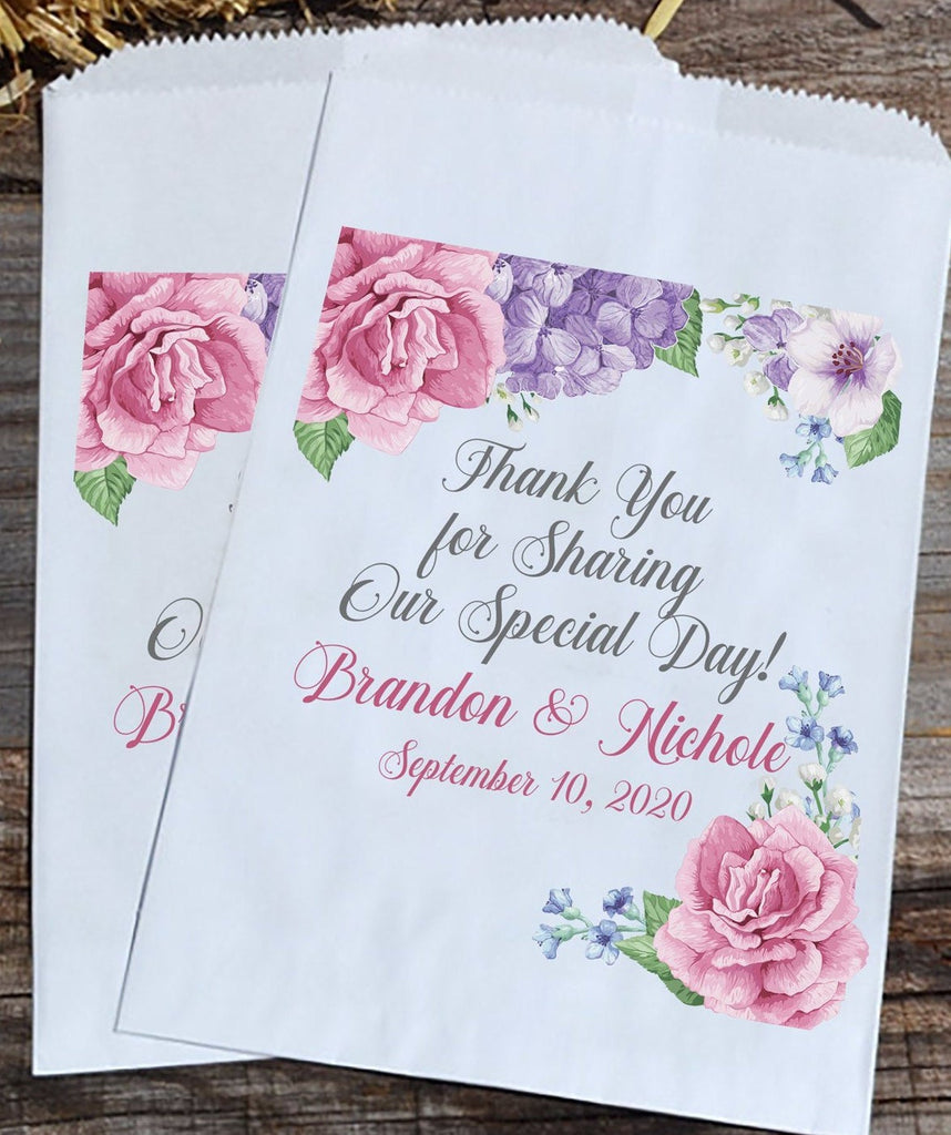Floral Personalized Wedding Favor Bags