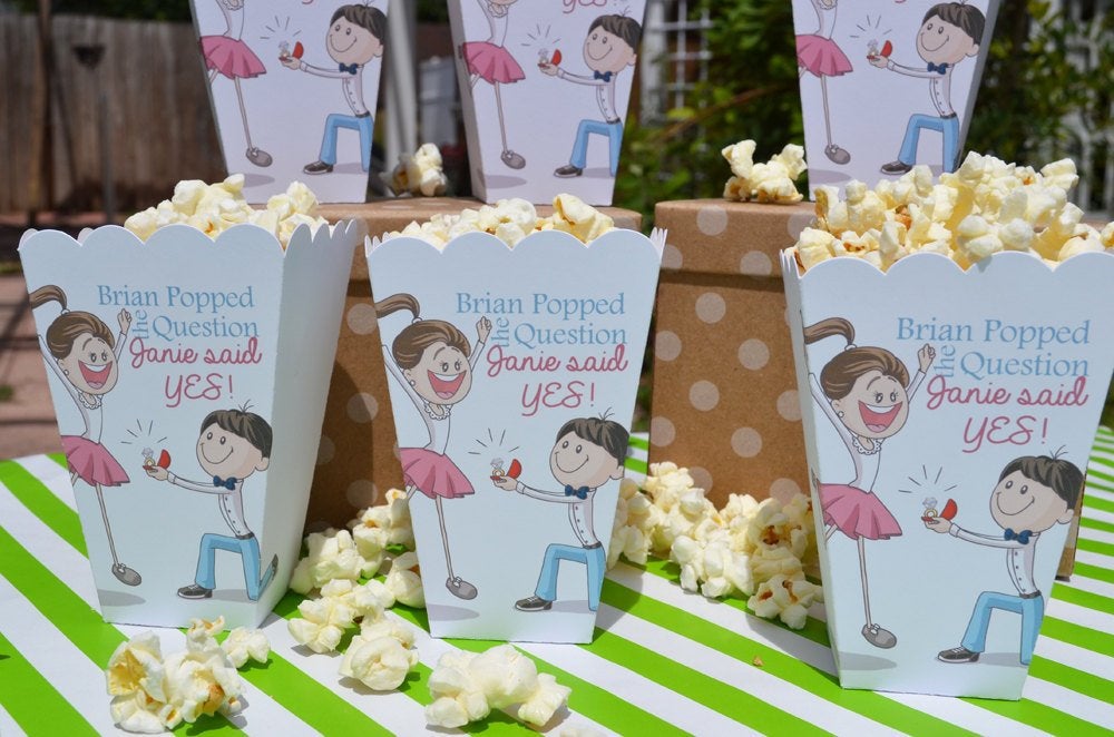 Popped the Question Popcorn Boxes Kneeling Fiance Engagement Favor