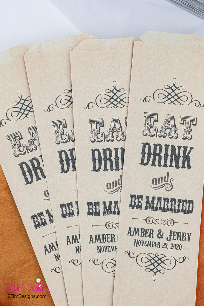 Eat Drink and Be Married Wedding Silverware Utensil Flatware Bags