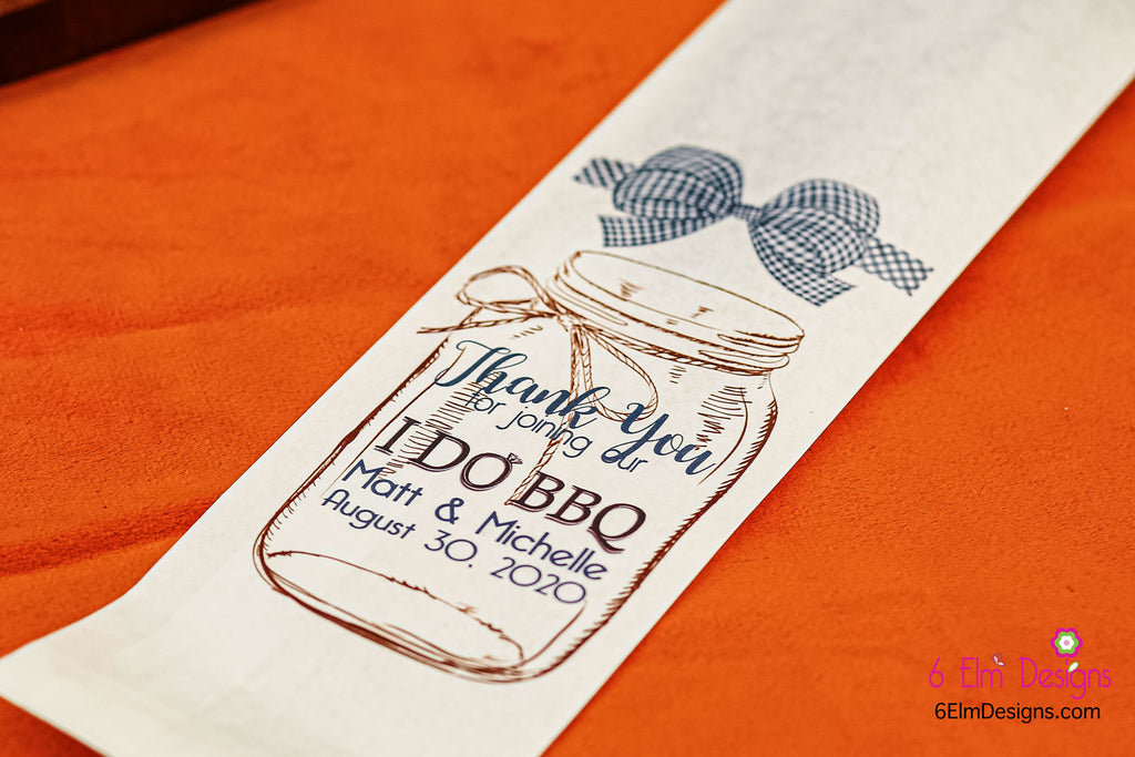 I Do BBQ White Bags with Blue Check Ribbon Wedding or Engagement Party Silverware Utensil Flatware Bags