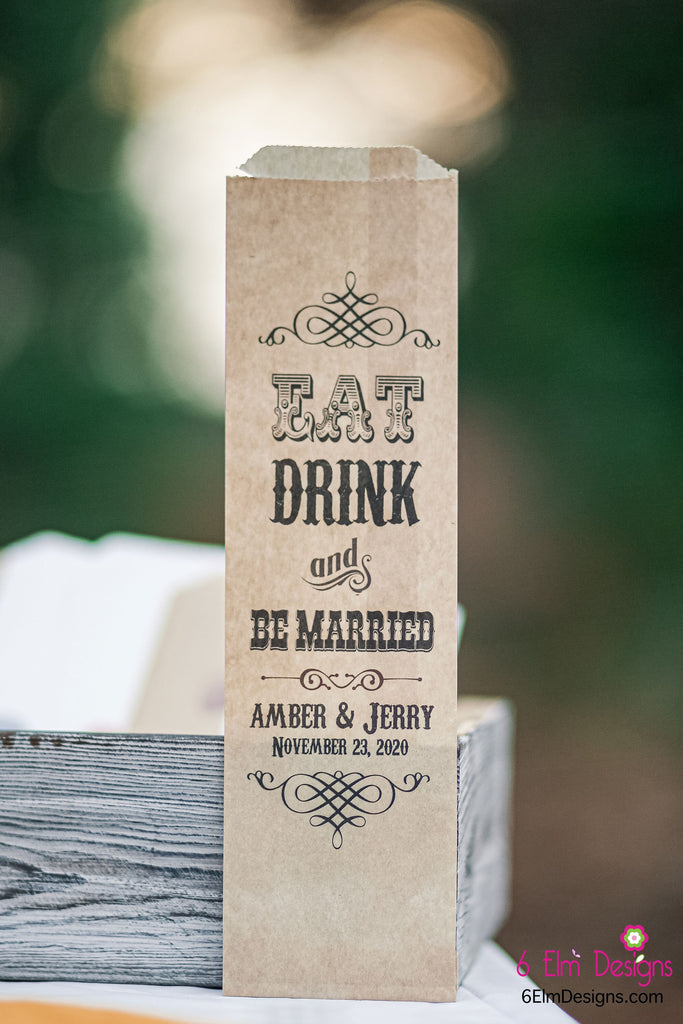 Eat Drink and Be Married Wedding Silverware Utensil Flatware Bags
