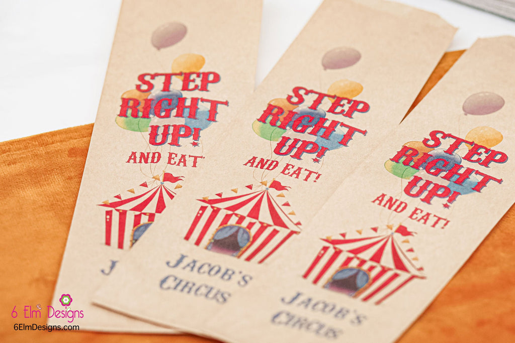 Step Right Up Circus Carnival Birthday Kraft Silverware Utensil Flatware Bags