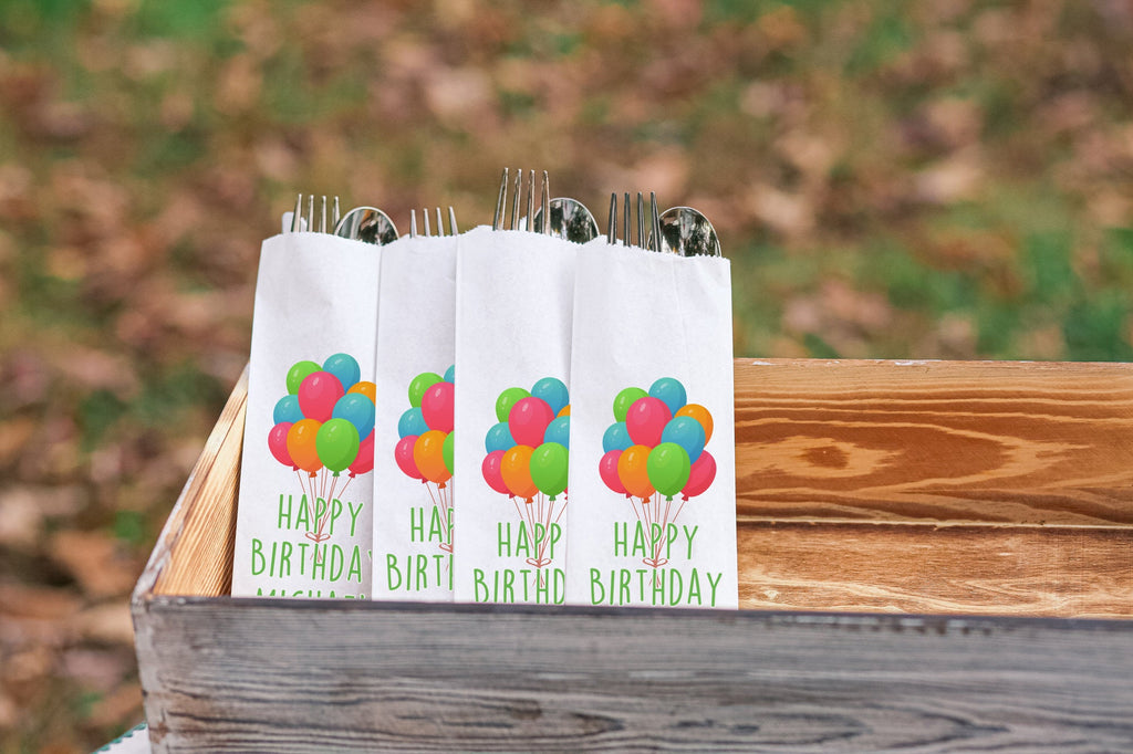 Happy Birthday Balloons and Presents Silverware Bags Utensil Flatware Bags