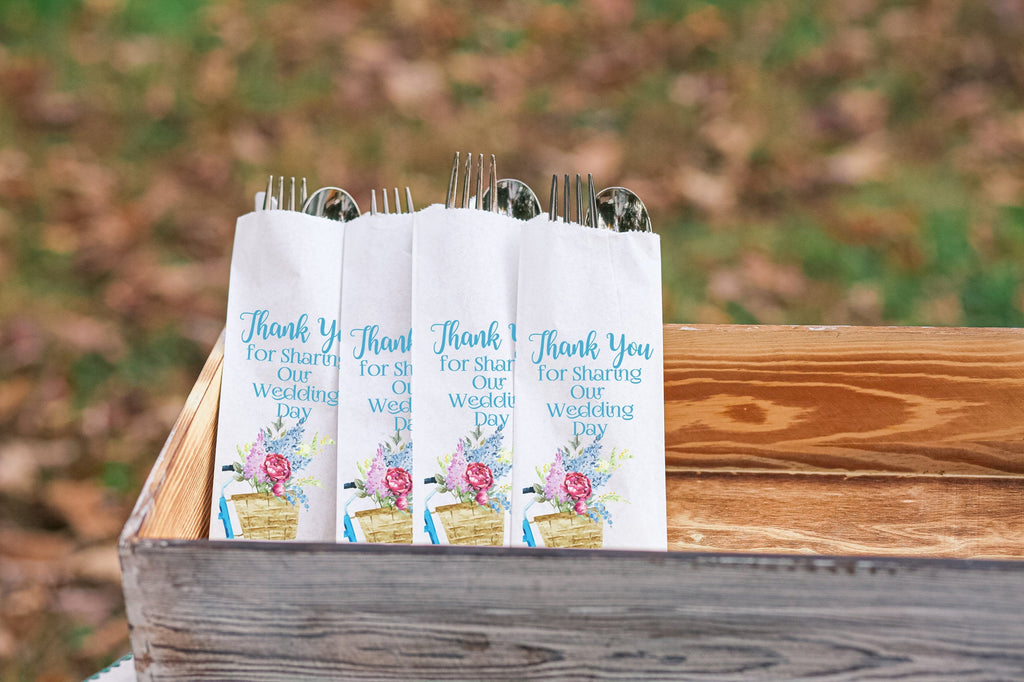 Thank You for Sharing Our Wedding Day Bicycle Wedding Silverware Utensil Flatware Bags
