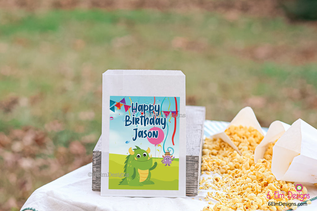Happy Birthday Monster Kids Party Favor Bags, Birthday Favor Goodie Bags