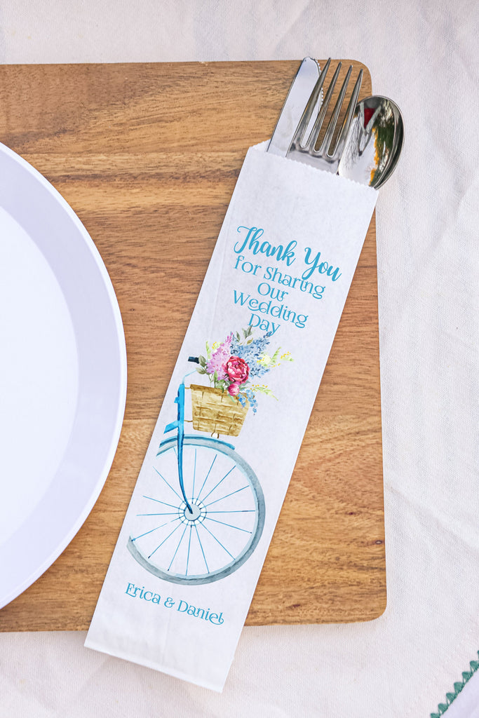 Thank You for Sharing Our Wedding Day Bicycle Wedding Silverware Utensil Flatware Bags