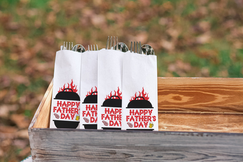 Father's Day Grill with Beer and Steak Silverware Bags Utensil Flatware Bags