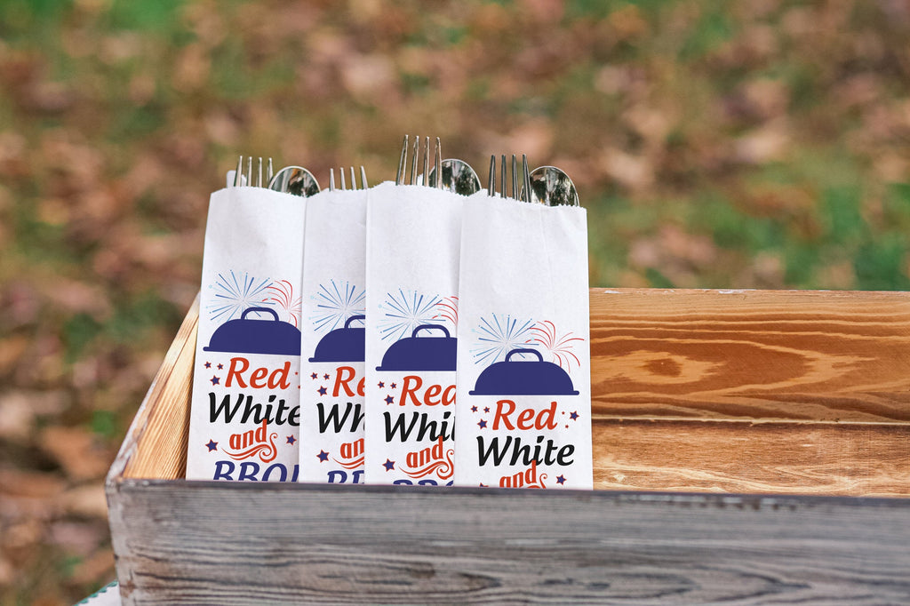 Fourth of July BBQ, Red White and BBQ Personalized Silverware Bags Utensil Flatware Bags, July 4th, July Fourth