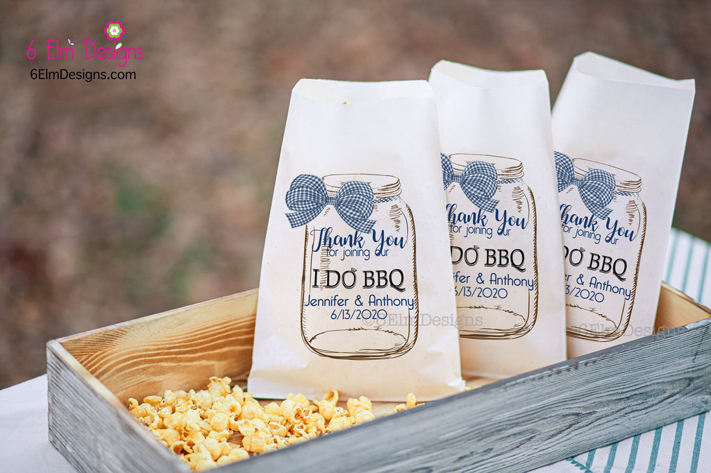 I Do BBQ Personalized Wedding Favor Bags - Country Wedding Candy Bar - Gingham Bow Mason Jar Favor Bags for Weddings