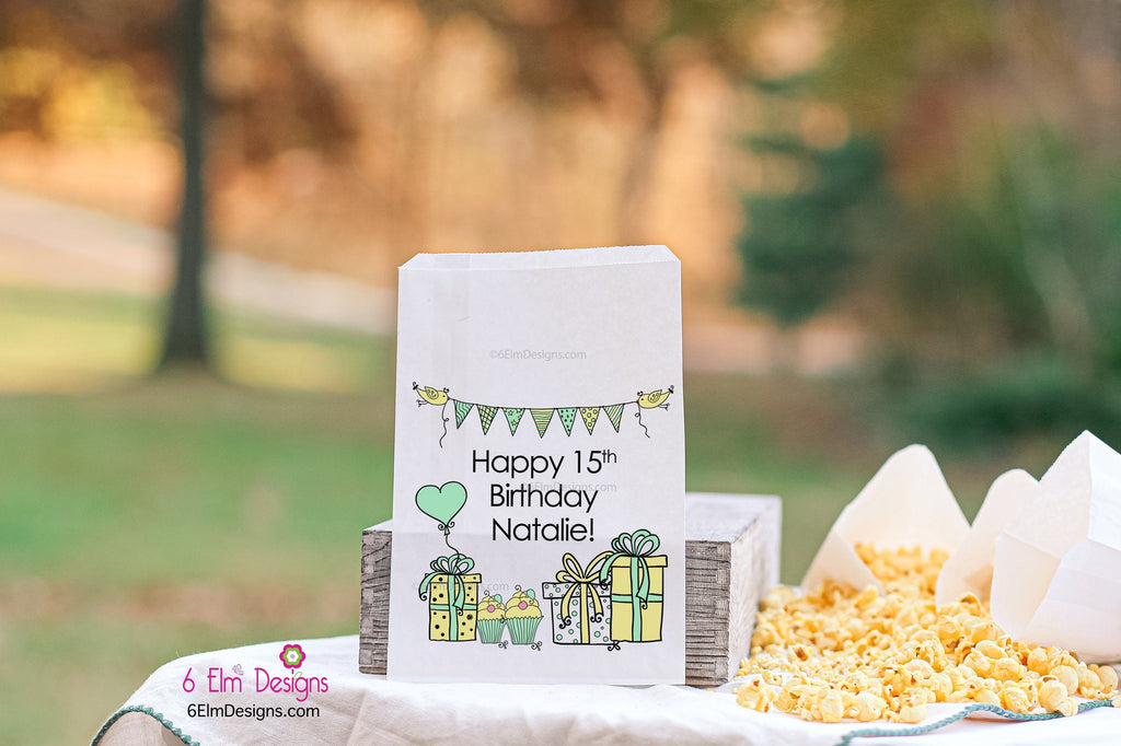 Girls Birthday Presents Cute Party Favor Bags | Birthday Party Favors | Popcorn Bags | Candy Bars | Popcorn Bars