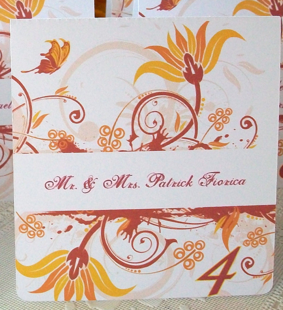 Flowers, Butterfly and Flourish Personalized Escort Cards