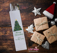 Christmas Tree Merry Christmas Silverware Bags, Christmas Utensil Holders, Christmas Flatware Bags, Christmas Silverware Pouches