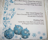 Snow Christmas Ornament Personalized Wedding or Dinner Party Menu's