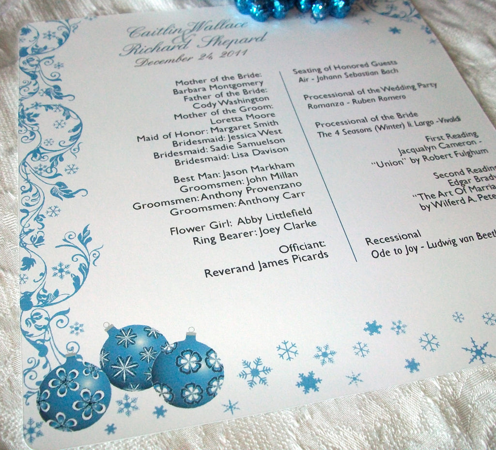 Winter Snow Ornament Christmas Personalized Wedding Programs