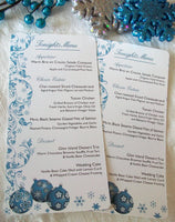 Snow Christmas Ornament Personalized Wedding or Dinner Party Menu's