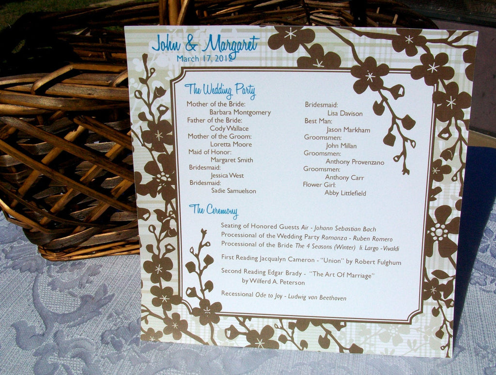 Cocoa Brown Flowered Personalized Wedding Programs