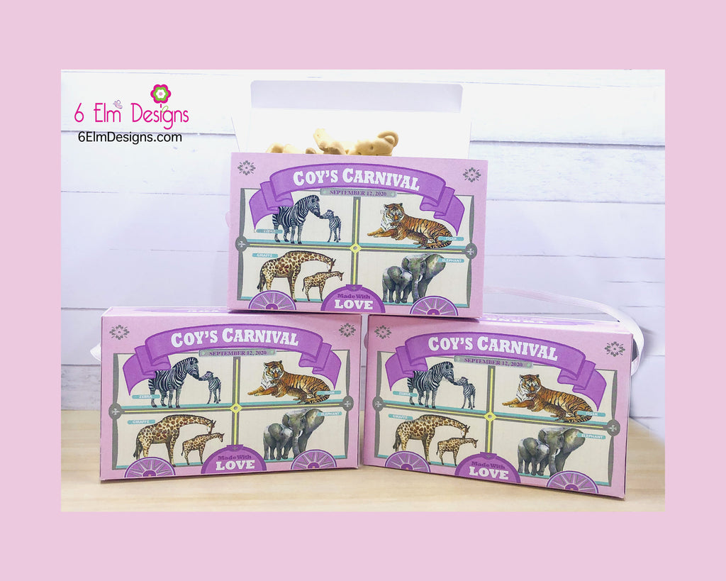 Pale Pink Animal Cracker Boxes, Animal Cookie Boxes, Pastel Pink and Purple, Girls Circus Party, Baby Circus Shower