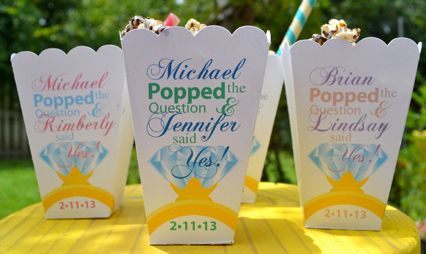 Popped the Question Popcorn Box Favors with Diamond Ring