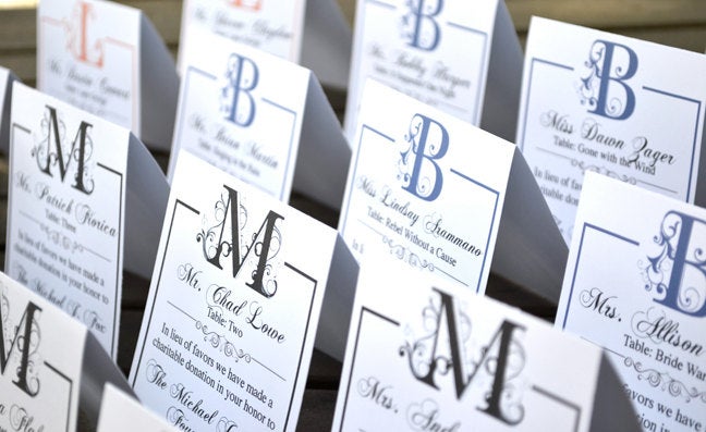 Charity Donation Wedding Personalized Escort Cards or Place Cards - 30 Pack