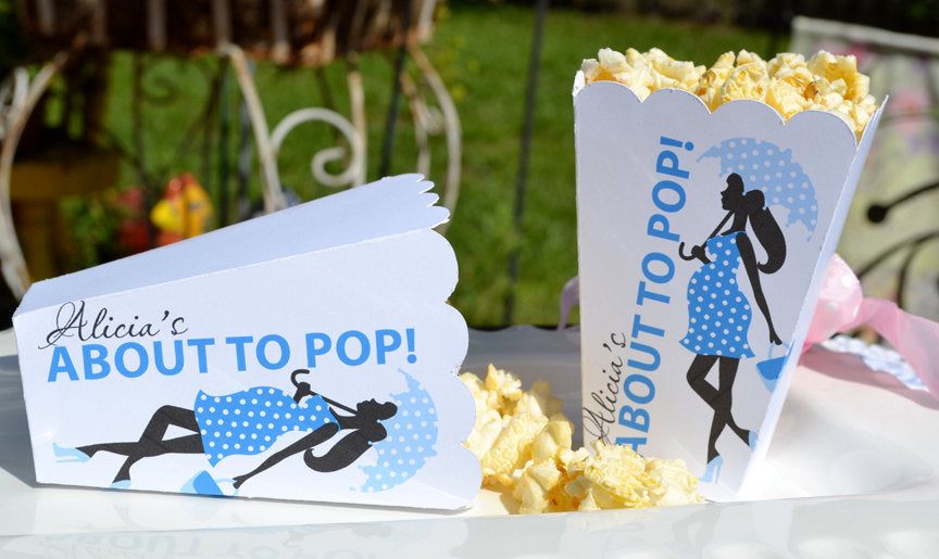 About to Pop Popcorn Boxes Chic Mom With Umbrella Baby Boy Favor Baby Girl Favor Baby Shower Favor