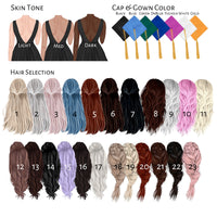 Class of 2024 Graduation Silverware Bags Pouches, Graduation Silverware Wrapper Custom Colors names and skintone Girl Black Dress