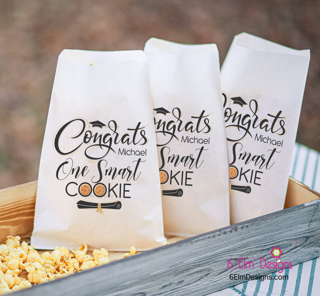 Congrats One Smart Cookie Personalized Favor Bags for Cookie Favors or Cookie Bars