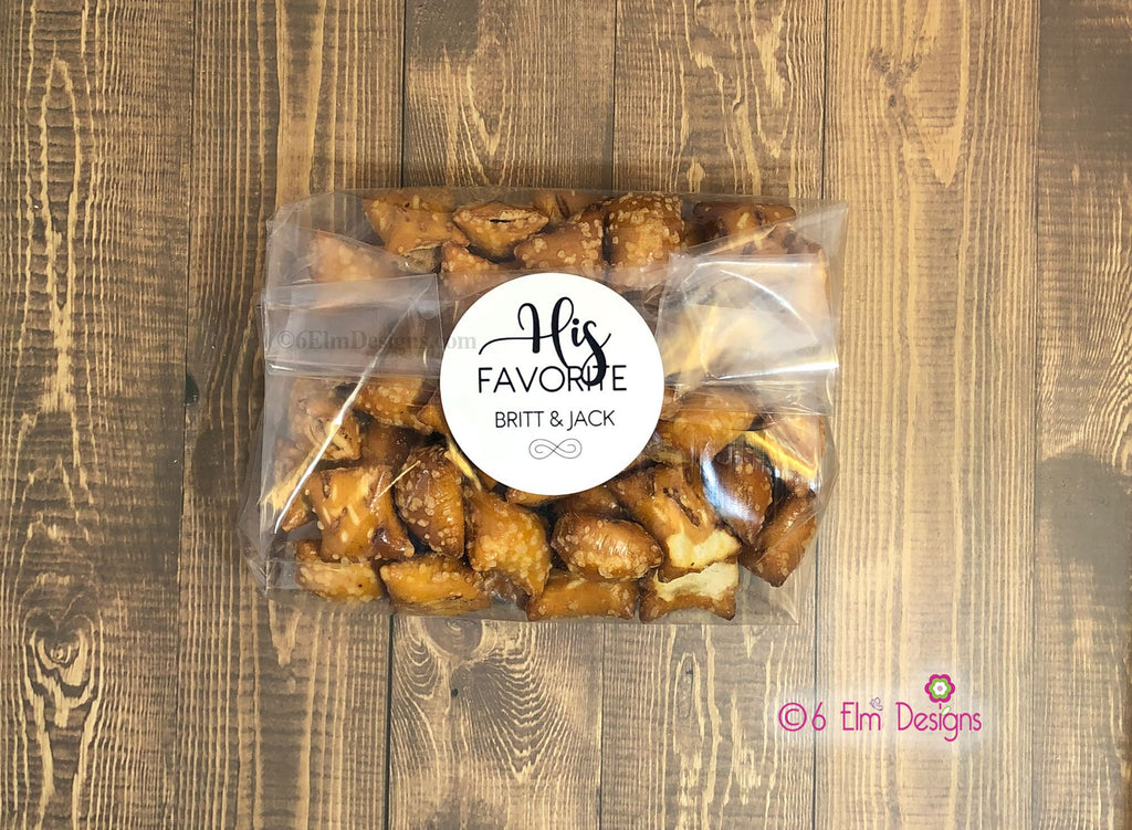 His and Her Favorite Stickers, His and Her Favorite Labels Wedding Favor Stickers, Favorite Snack Stickers, Welcome Bag Snacks