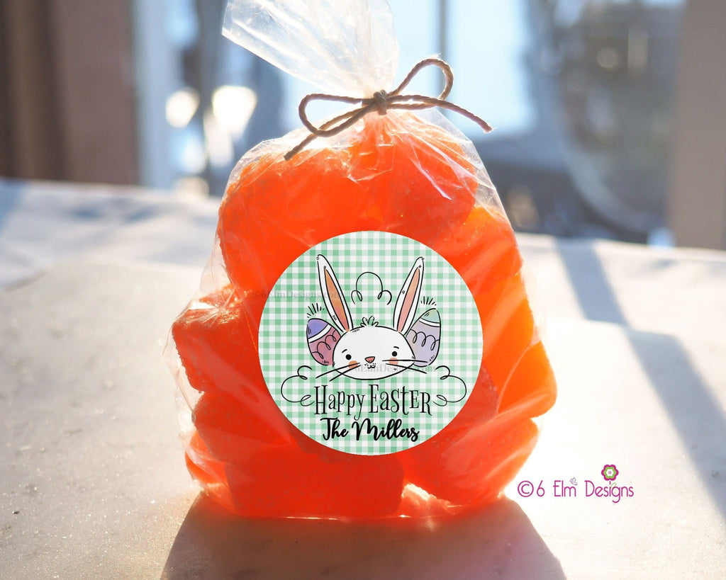 Happy Easter Bunny 2" Gloss Sticker, Label for Easter Bags or Easter Basket Stickers, Easter Bunny Personalized Sticker