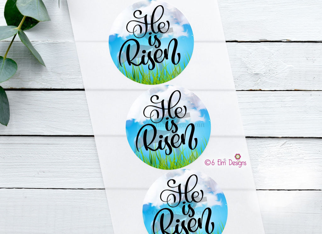 He is Risen 2" Gloss Sticker, Label for Easter Bags or Easter Basket Stickers