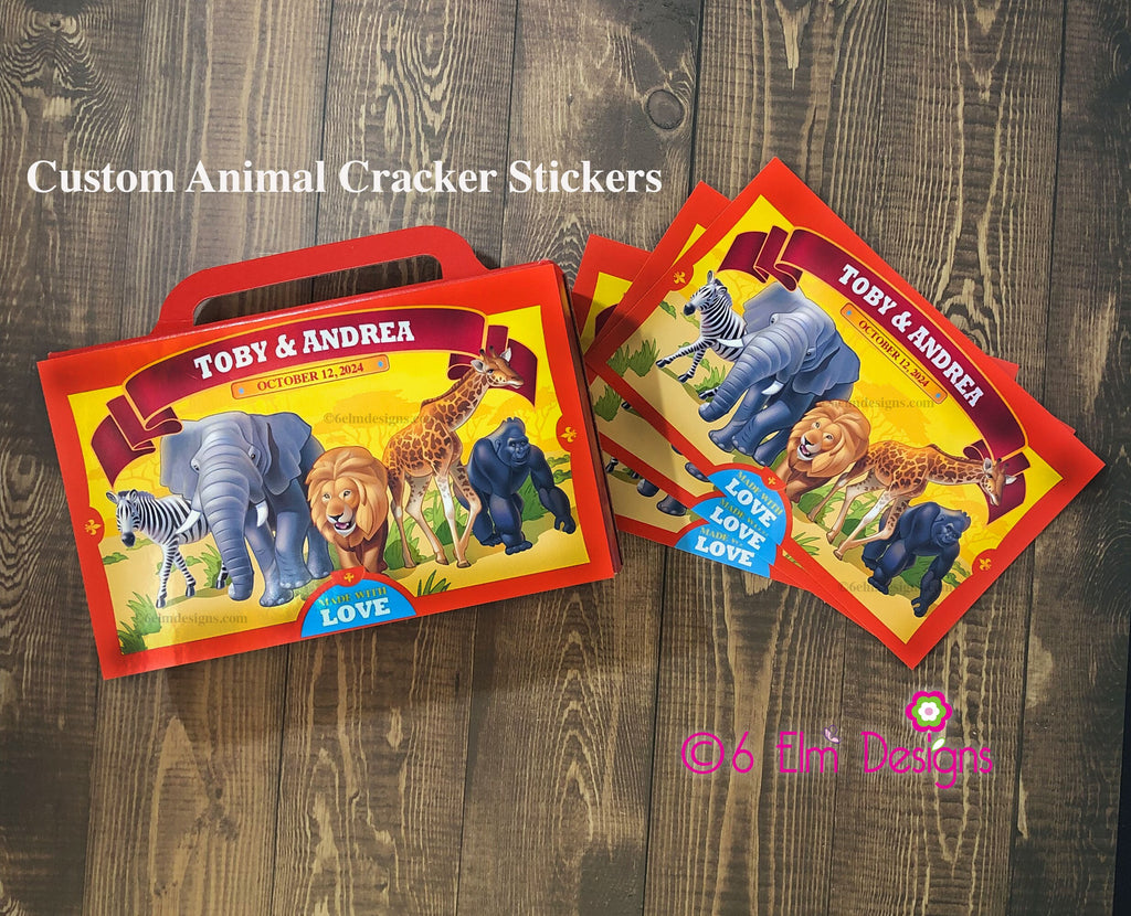 Animal Cracker Labels and Stickers, Wedding Animal Cracker Stickers, Barnum Animal Cookies , Circus Theme Party, Animal Cracker Box Stickers