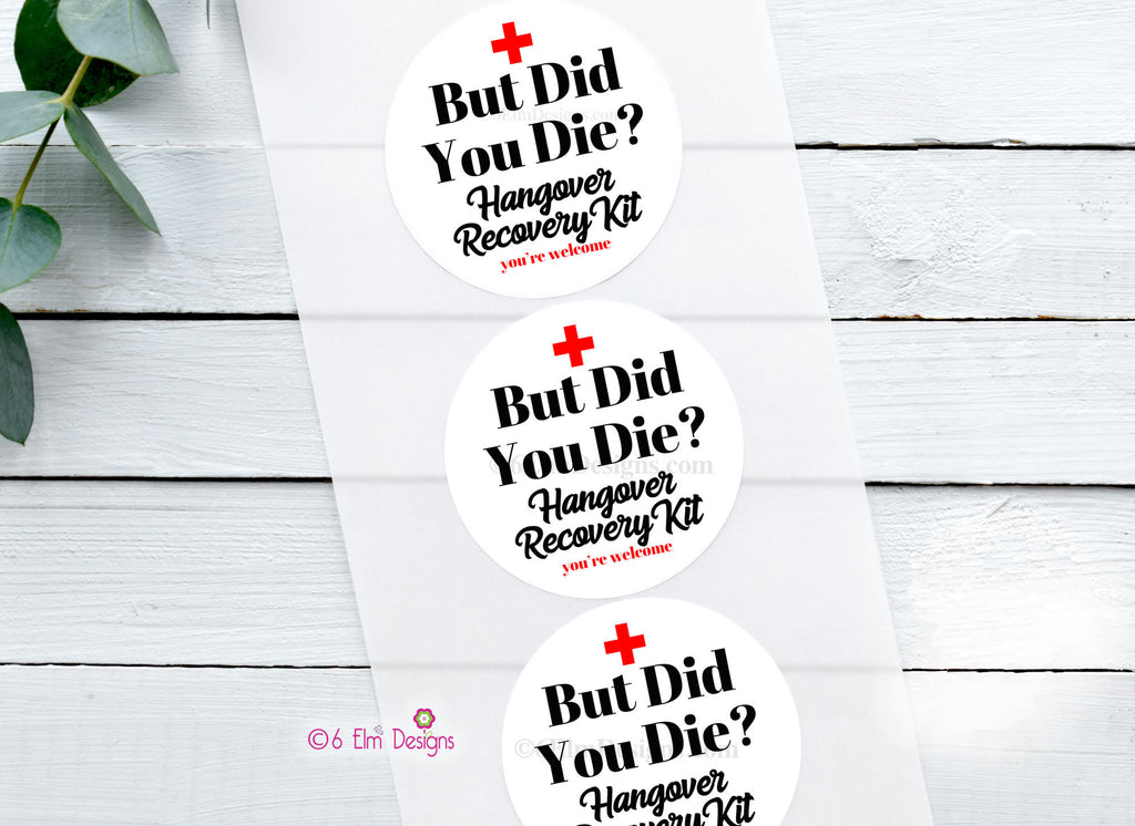 But Did you Die Hangover Recovery Kit Sticker, Welcome Bag Hangover Cure Stickers, Bachelorette Party Favor