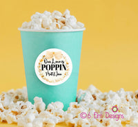 Our Love is Poppin Popcorn Wreath Stickers, Popcorn Wedding Labels, Rehearsal Party Favor Stickers, Welcome Bag Snacks