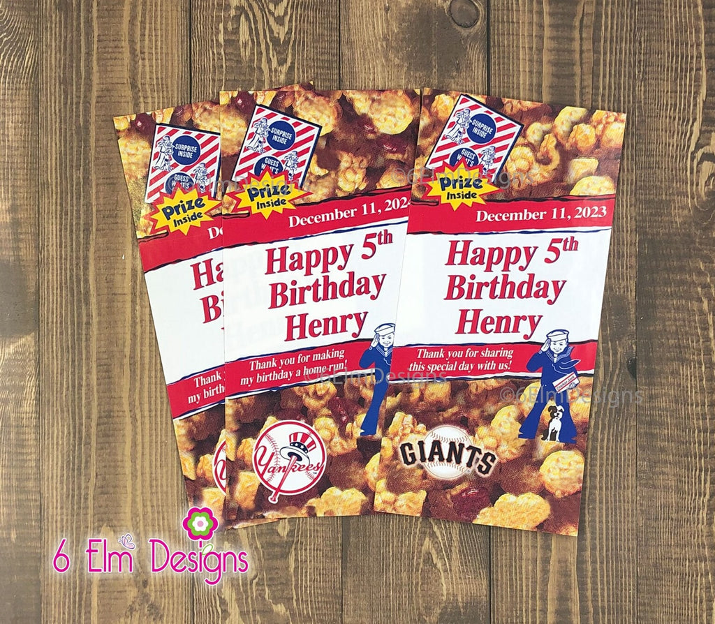Cracker Jack Labels, Custom Cracker Jack Stickers for Birthdays, Baseball Cracker Jacks, Team Snack Day