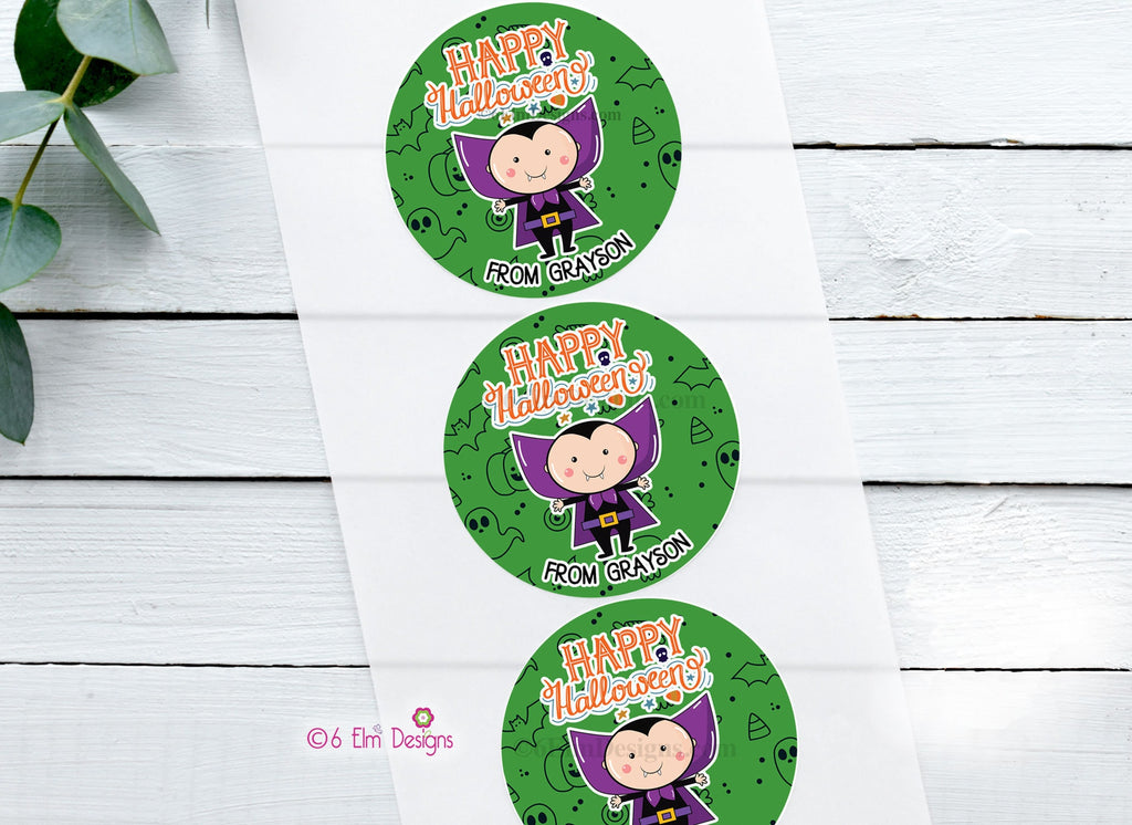 Happy Halloween Vampire Stickers, Personalized 2" Gloss Stickers