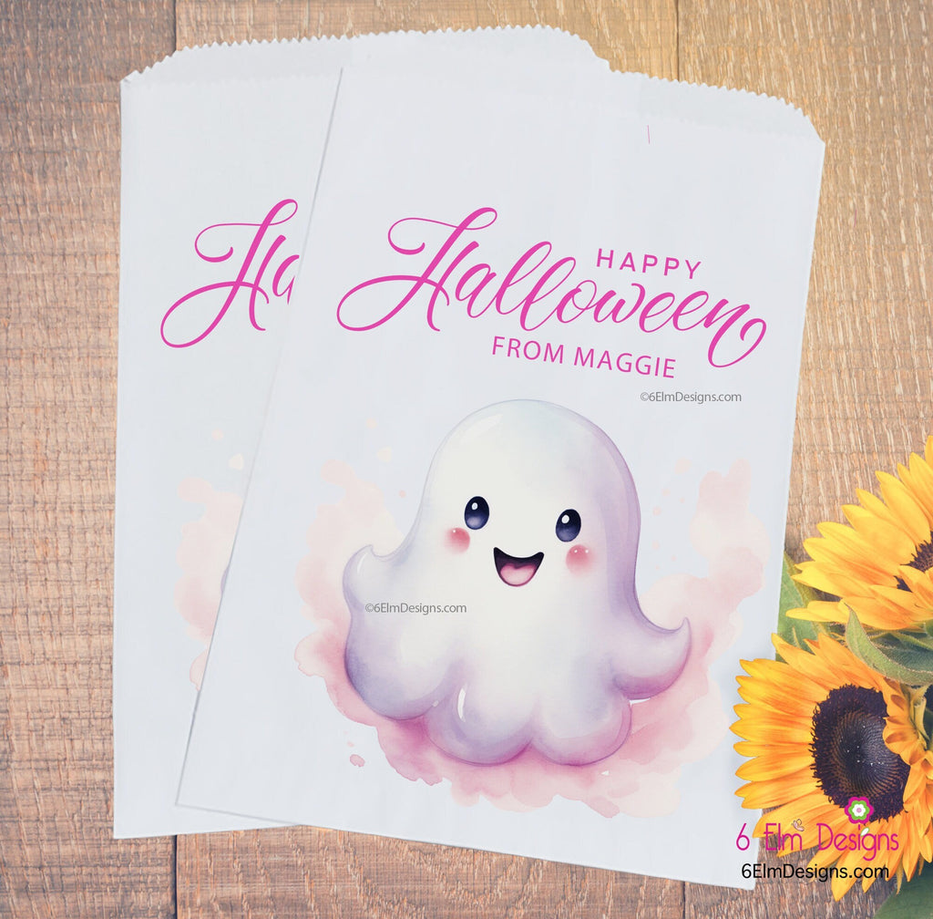Pink Ghost Halloween Goodie Bags for Trick or Treat, Trunk or Treat Trick or Treat Candy Bags