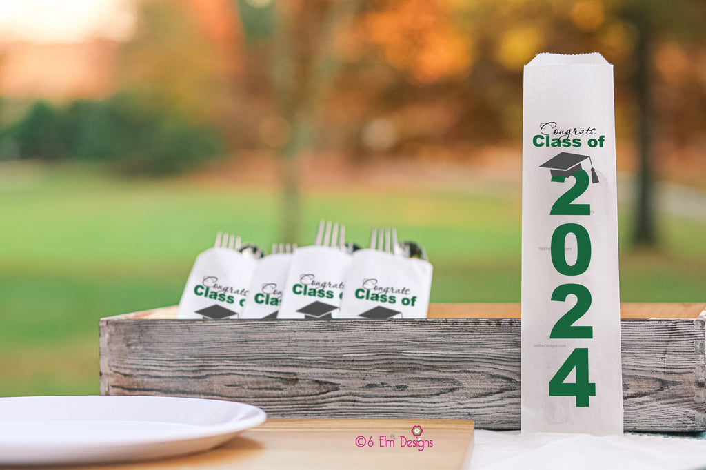 Class of 2024 Graduation Party Silverware Utensil Flatware Bags Pouches, Custom Colors