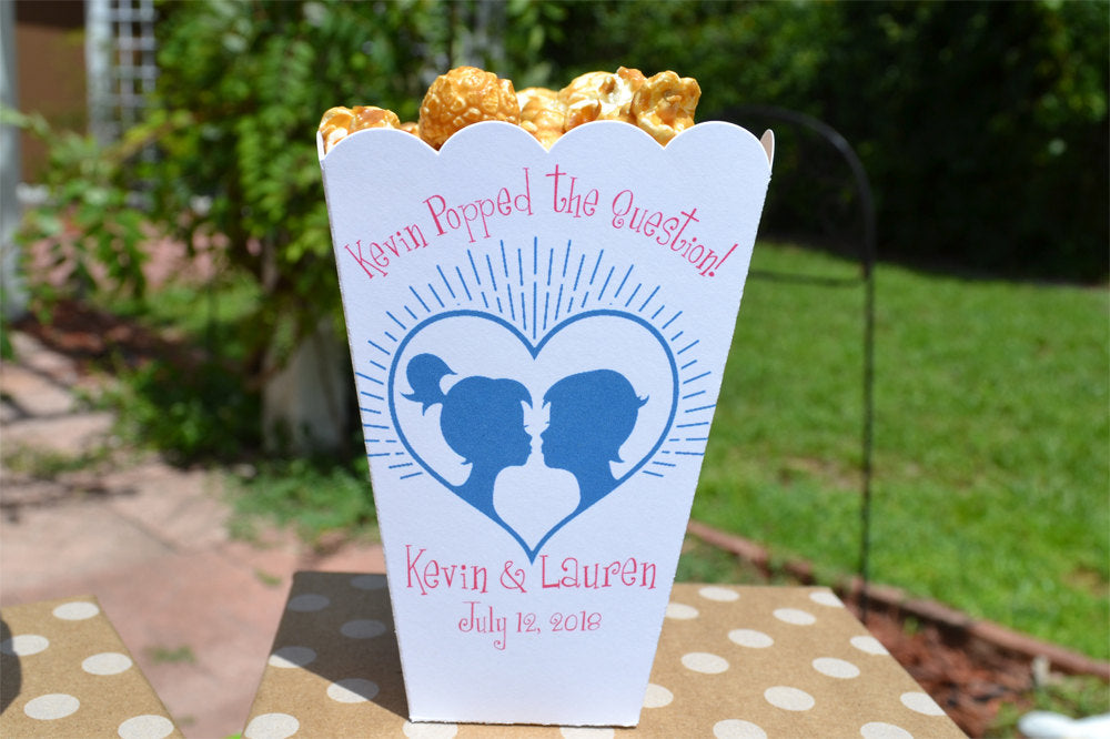 Popped the Question Popcorn Box Favor with Cute Silhouette
