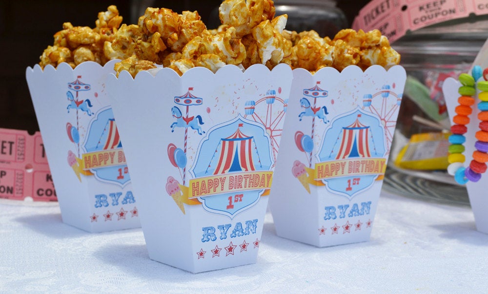 Circus Popcorn Favor Boxes | Carnival Birthday Party | Carnival Popcorn Boxes | Circus Popcorn Boxes | Circus Theme Favors