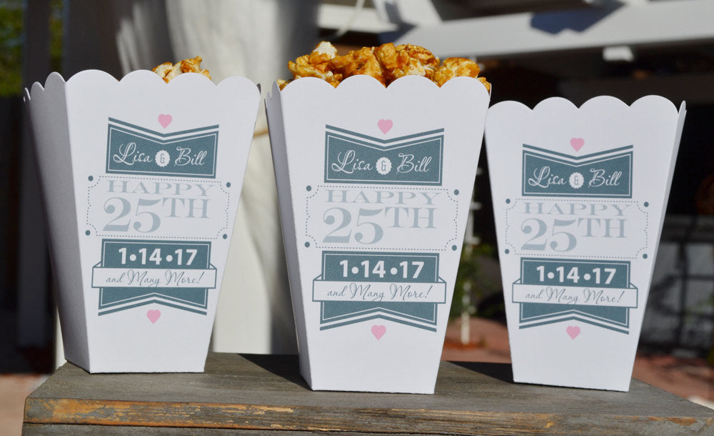 25th Silver Anniversary Party Popcorn Bar Boxes