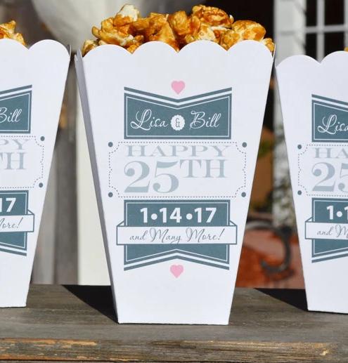 25th Silver Anniversary Party Popcorn Bar Boxes