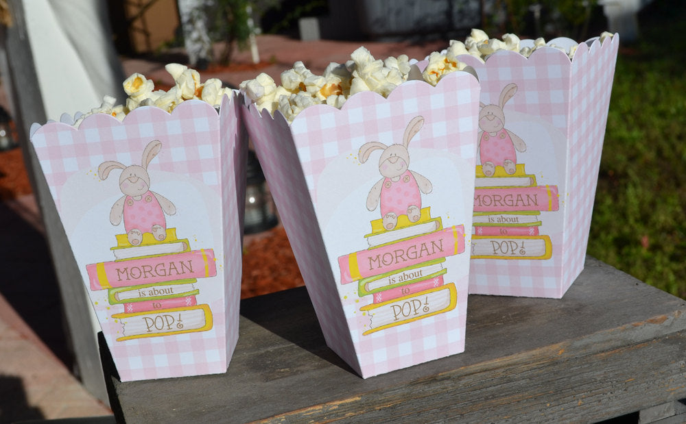 Pink Gingham Bunny About to Pop Popcorn Boxes