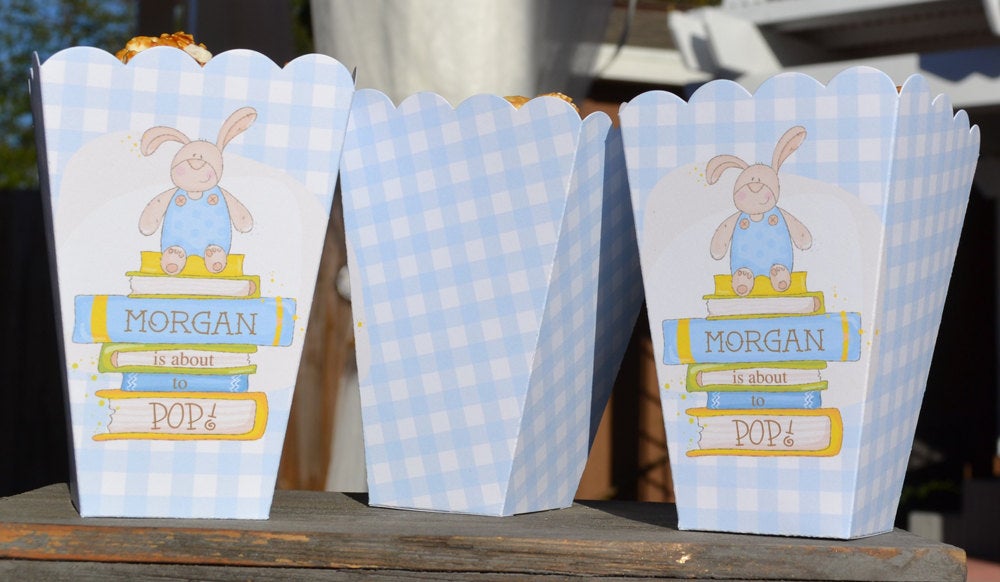 Blue Gingham Bunny About to Pop Popcorn Boxes