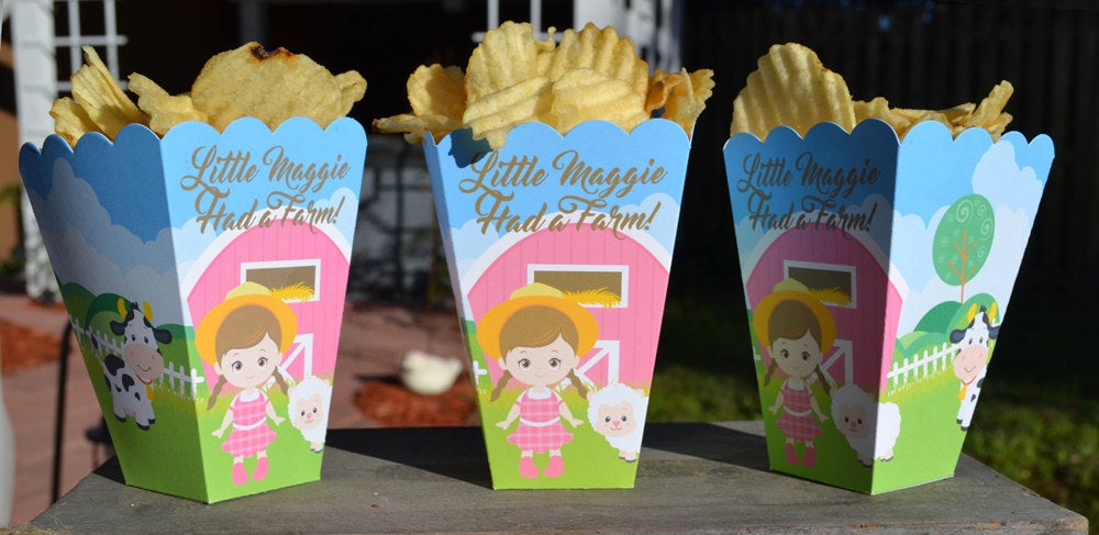 Pink Barn Farm Party Popcorn Boxes for Girls Birthday