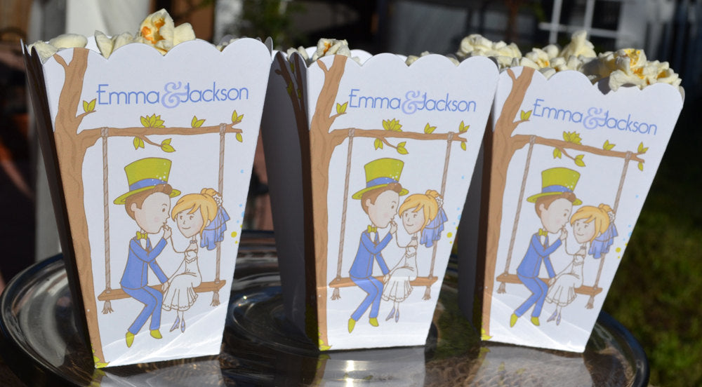 Wedding Popcorn Box Bride & Groom in Tree Swing